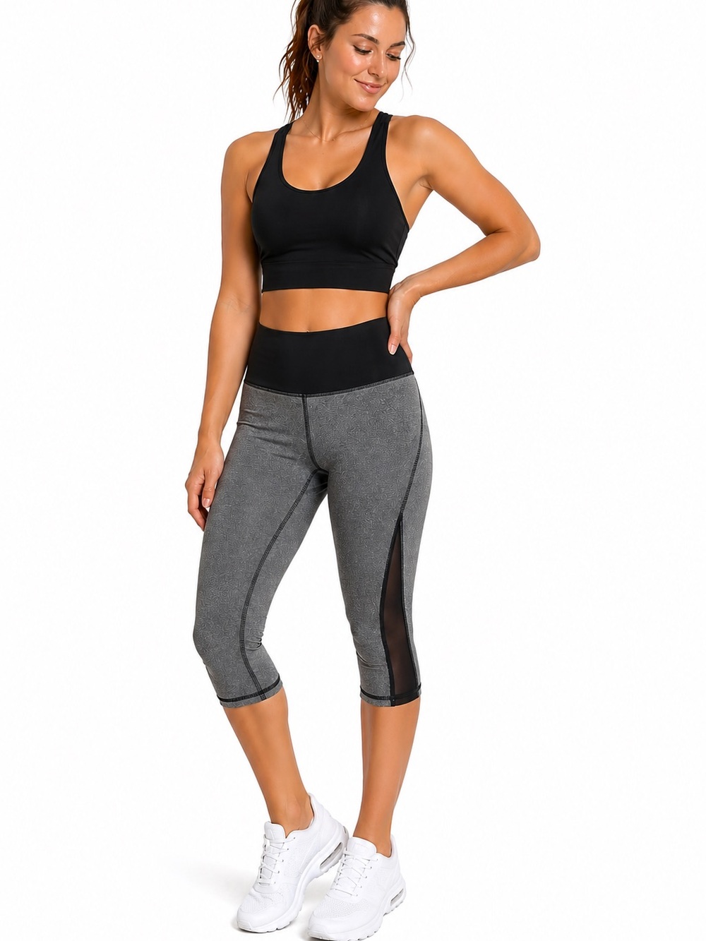 Lululemon Size 8 Gray Black Mesh Panel Cropped Leggings Capri Athletic